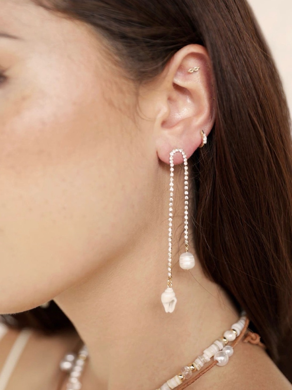 NWT Ettika Earring Pair Shell & Freshwater Pearl Drop Earrings Nordstrom Anthro